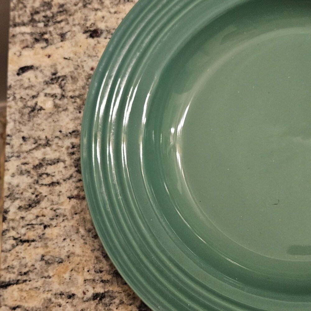 HEAVY LE CREUSET FRANCE STONEWARE SUMMER GREEN RIMMED PASTA SOUP SALAD BOWL DISH - Picture 5 of 8